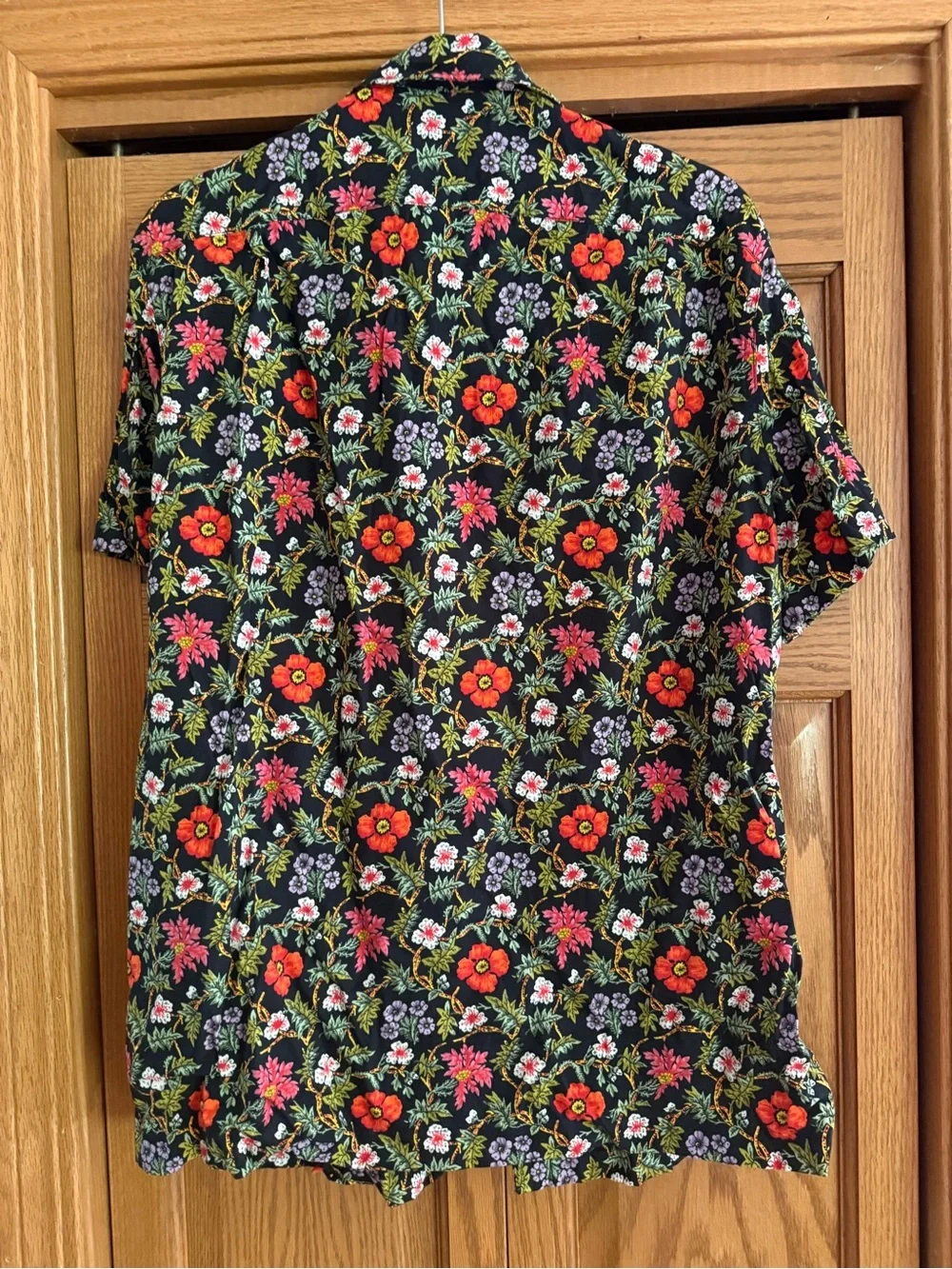 J. Crew Black Short-Sleeve Floral Button-Down Shirt